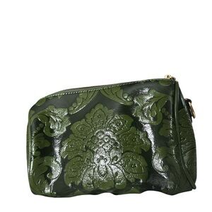Vintage-Inspired Green Cosmetic Bag with Embossed Design new with 2 guitar strap